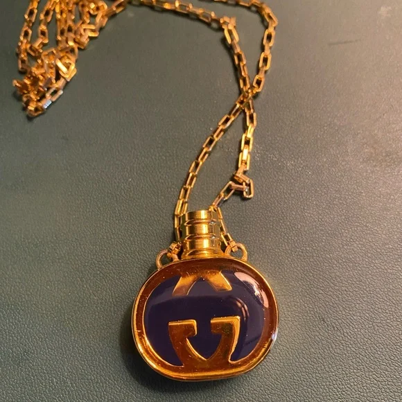Gucci Gold and Blue Logo Necklace. New in box. - Picture 1 of 5